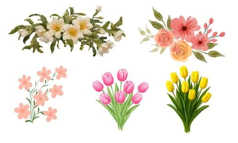 High resolution illustration icons pack of flowers on white background Stock Illustration