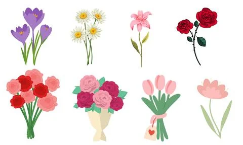 High resolution illustration icons pack of flowers on white background Stock Illustration