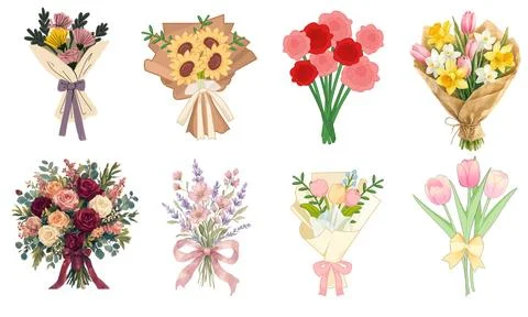 High resolution illustration icons pack of flowers on white background Stock Illustration