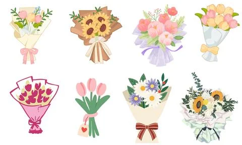 High resolution illustration icons pack of flowers on white background Stock Illustration