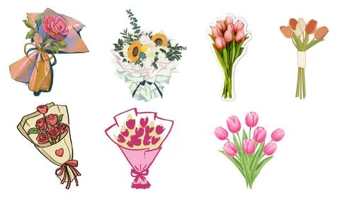 High resolution illustration icons pack of flowers on white background Stock Illustration