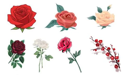 High resolution illustration icons pack of flowers on white background Stock Illustration