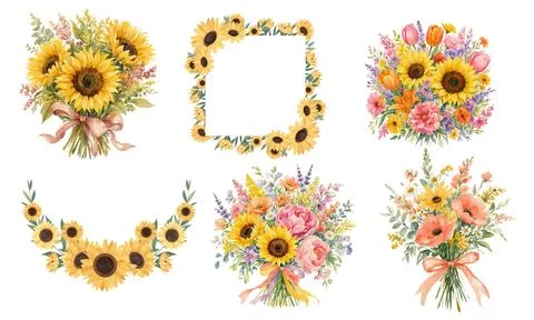High resolution illustration icons pack of flowers on white background Stock Illustration