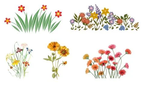 High resolution illustration icons pack of flowers on white background Stock Illustration