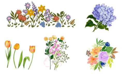 High resolution illustration icons pack of flowers on white background Stock Illustration