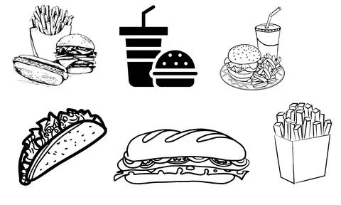 High resolution illustration icons pack of food on white background Stock Illustration