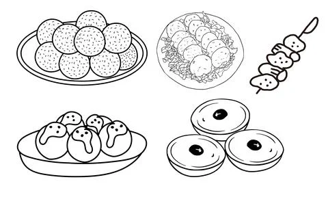 High resolution illustration icons pack of food on white background Stock Illustration