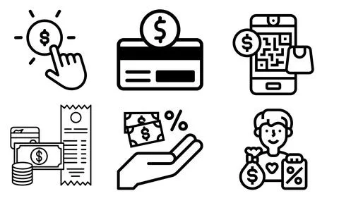 High resolution illustration icons pack of payments on white background Illustrazione stock