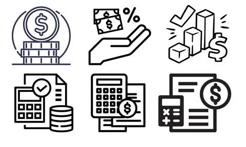 High resolution illustration icons pack of payments on white background Illustrazione stock