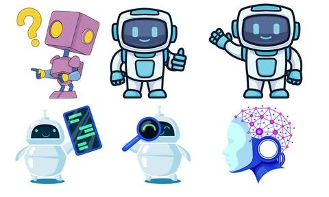 High resolution illustration pack of AI robot on white background Illustration