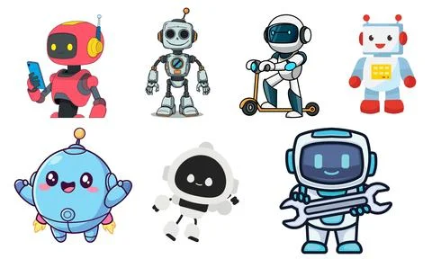 High resolution illustration pack of AI robot on white background Illustration