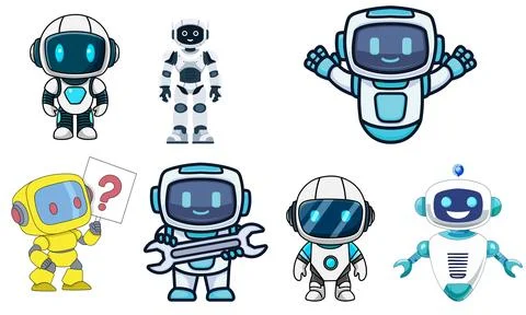 High resolution illustration pack of AI robot on white background Stock Illustration
