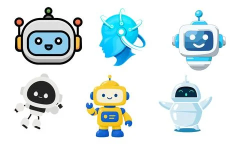 High resolution illustration pack of AI robot on white background Stock Illustration