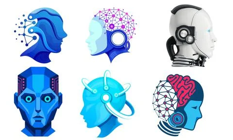 High resolution illustration pack of AI robot on white background Illustration