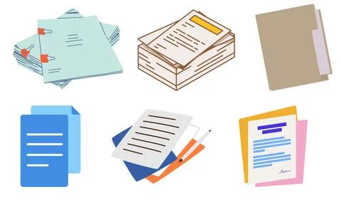 High resolution illustration pack of documents on white background Stock Illustration