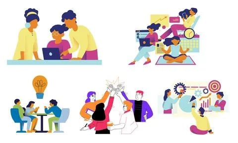 High resolution illustration pack of meeting on white background Stock Illustration