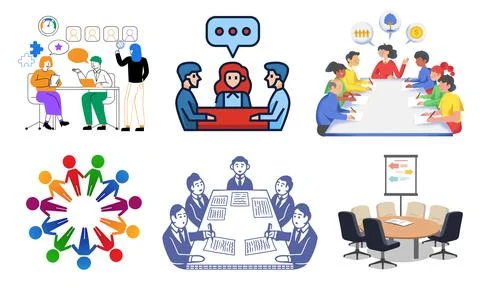 High resolution illustration pack of meeting on white background Stock Illustration