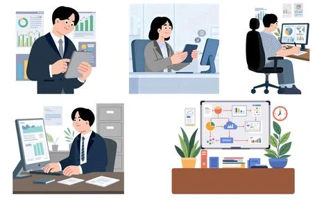 High resolution illustration pack of presentation on white background Stock Illustration