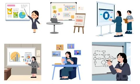 High resolution illustration pack of presentation on white background Stock Illustration