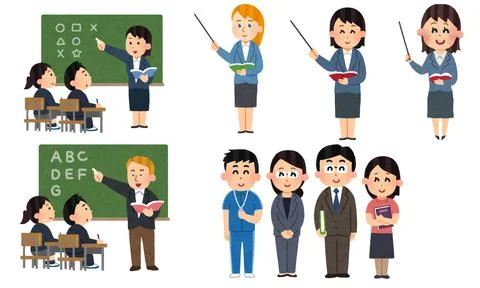 High resolution illustration pack of school characters on white background Illustrazione stock