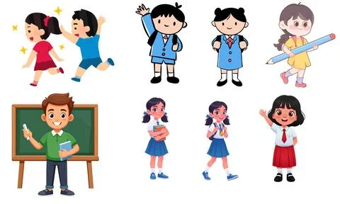 High resolution illustration pack of school characters on white background Illustrazione stock