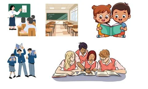 High resolution illustration pack of school characters on white background Illustrazione stock