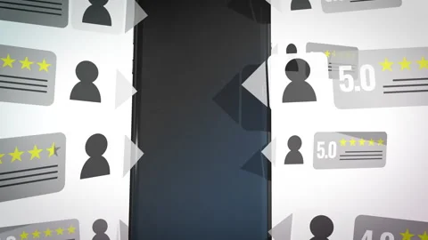 High resolution illustration of a smartphone centered among multiple floating Stock Footage 328703766