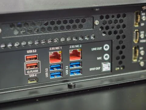 High-Resolution Image of a Computer Motherboards Rear Ports Stock Photos