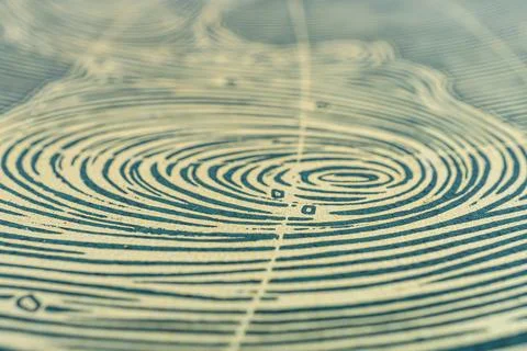 A high-resolution image showcasing a unique human fingerprint with whorls, .. Foto stock