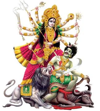 High-Resolution Indian Goddess Durga killing Demon Stock Illustration