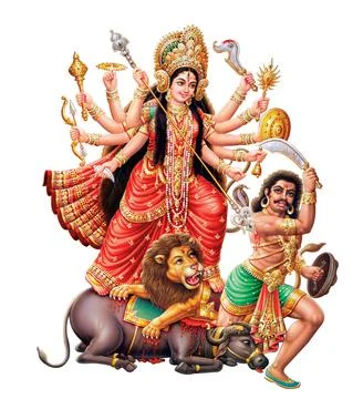High-Resolution Indian Goddess Durga killing Demon Stock Illustration