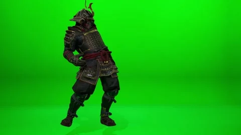 High-Resolution Japanese Warrior Dance on Green Screen Stock Footage 322100700