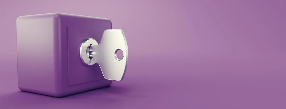 High resolution. Key to the Violet box. 3d rendering Illustrazione stock
