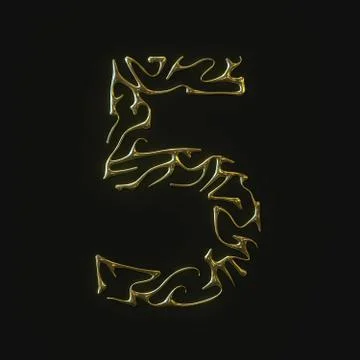 High resolution number five 5 symbol made of molded golden lines. 3d rendering Stock Illustration