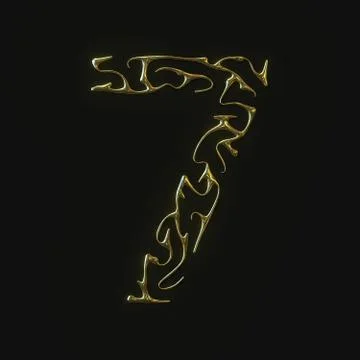 High resolution number seven 7 symbol made of molded golden lines. 3d rendering Stock Illustration