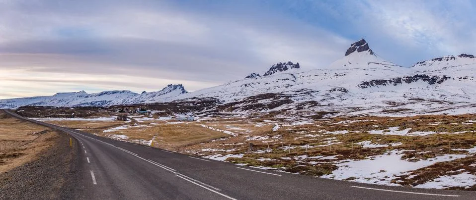 High Resolution Panoramic view on Ring Road, East Fjords, Iceland, Europe Stock Photos