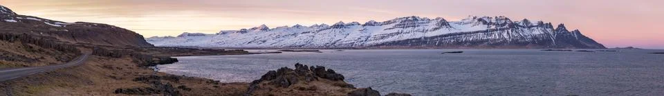 High Resolution Panoramic view on Ring Road, East Fjords, Iceland, Europe, 72 Stock Photos
