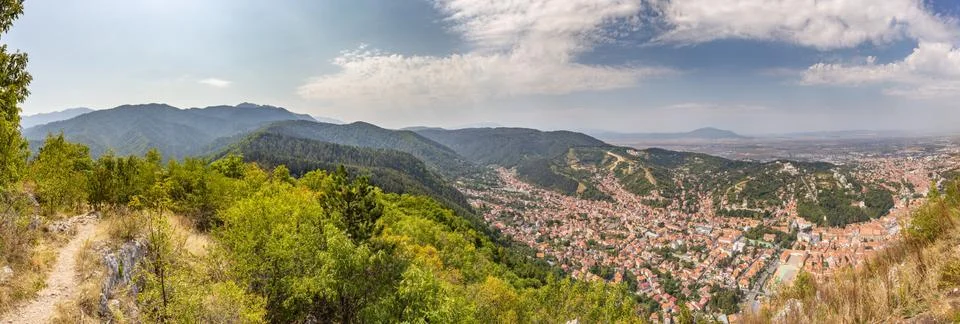 High Resolution Panoramic view of Scheii Brasovului neibourhood and Postavaru Stock Photos