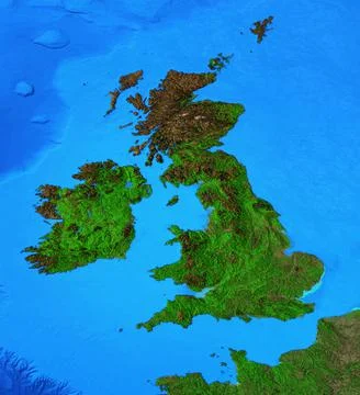 High resolution physical map of Britain and Ireland Stock Illustration