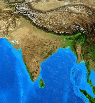 High resolution physical map of India and Himalayas Stock Photos