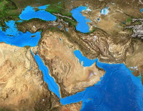 High resolution physical map of Middle East Stock Photos