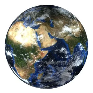 High resolution realistic 3D render of planet Earth with clouds. Isolated on Illustrazione stock