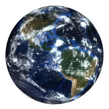 High resolution realistic 3D render of planet Earth with clouds. Isolated on Stock Illustration