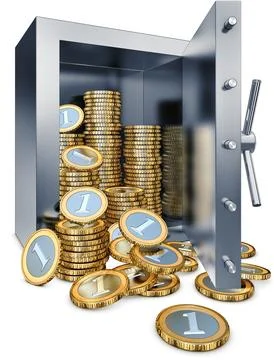 High resolution rendering of a bank vault filled with coins 库存插图