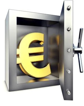 High resolution rendering of a bank vault with a euro icon 스톡 일러스트