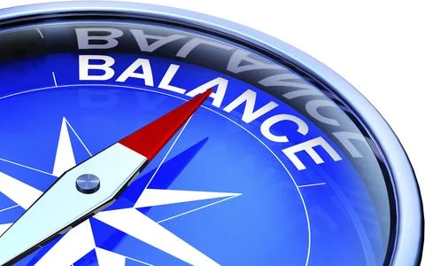 High resolution rendering of a compass with a balance icon Illustrazione stock
