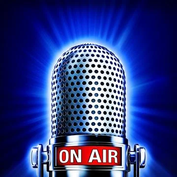 High resolution rendering of a microphone with a on air icon Stock Illustration