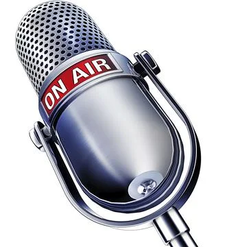 High resolution rendering of a microphone with a on air icon Stock Illustration