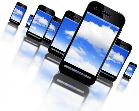 High resolution rendering of smartphones and a cloud computing concept Stockillustratie
