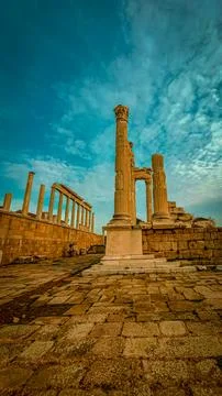 High Resolution Sharp Details of Temples of Trajan, Dionysus, Athena built .. Stock Photos